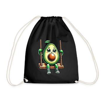 Cute Avocado Swing Playground Cartoon - Drawstring Bag - black - Front