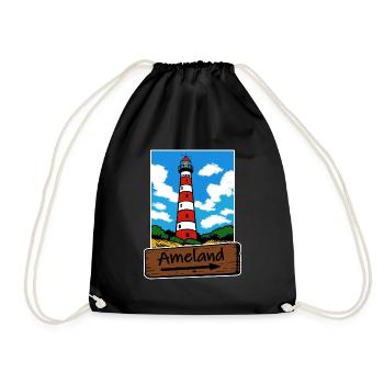 Ameland Leuchtturm Urlaub - Turnbeutel - Schwarz - Vorne
