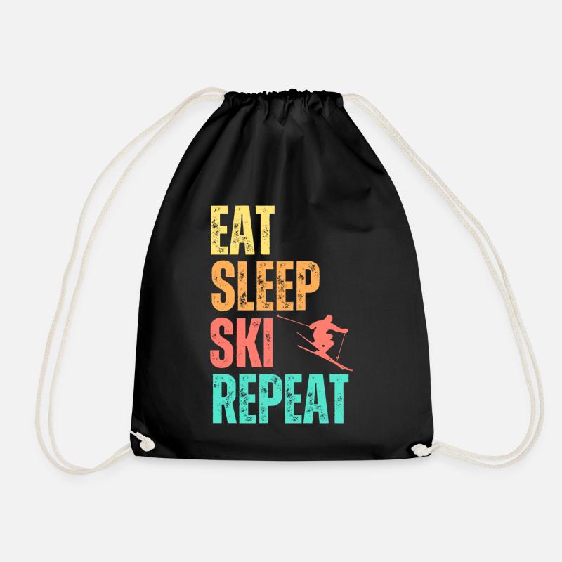 Eat Sleep Ski Repeat - Drawstring Bag - black