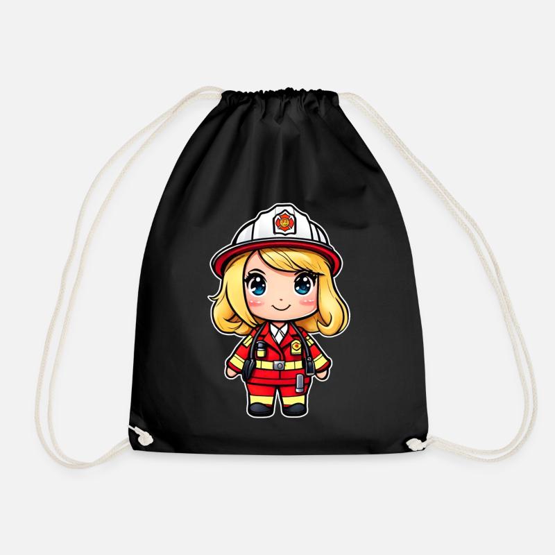 Niedliche Feuerwehrfrau - Turnbeutel - Schwarz