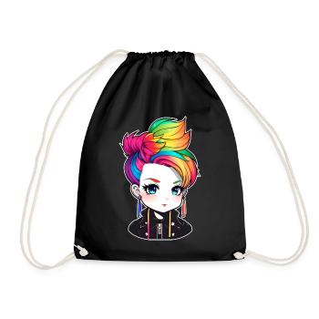 Cool punk girl with rainbow hair - Drawstring Bag - black - Front