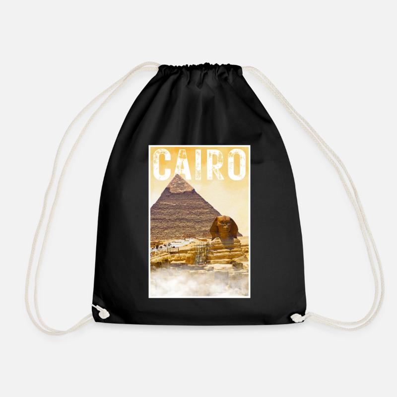 Affiche de voyage vintage du Caire avec pyramide et sphinx - Sac de sport léger - noir