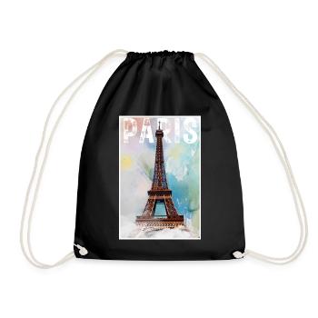 Paris Vintage Eiffel Tower Travel Poster - Drawstring Bag - black - Front
