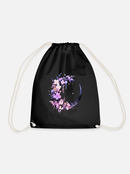 Moon purple Flowers - Turnbeutel - Schwarz