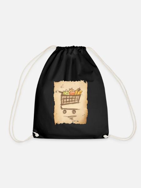 Shopping Cart with Gifts Shopping Bags - Drawstring Bag - black