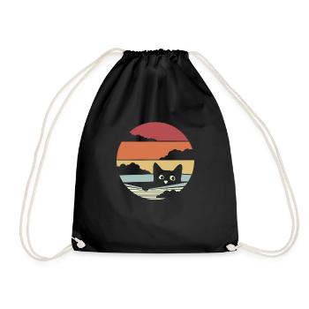 Katze Vintage Retro Jahrgang Cat Katzen - Turnbeutel - Schwarz - Vorne