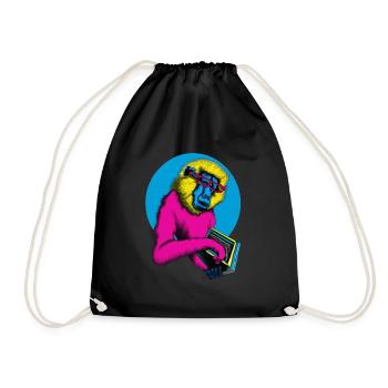 Cool Book Monkey - Drawstring Bag - black - Front