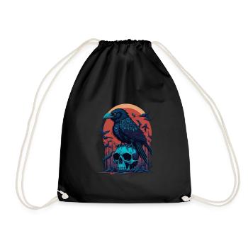 Corbeau noir assis sur le crâne - Sac de sport léger - noir - Devant