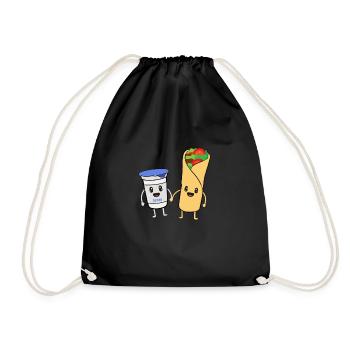 Pärchen Geschenk Dürüm Döner Ayran Lustig Süß Love - Turnbeutel - Schwarz - Vorne