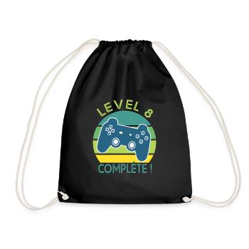 Level 8 gift video games Birthday 8 years gamer - Drawstring Bag - black - Front