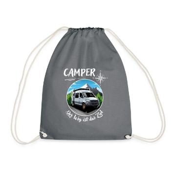 Camper-Kastenwagen Wohnmobil Spruch + Motiv - Turnbeutel - Grau - Vorne