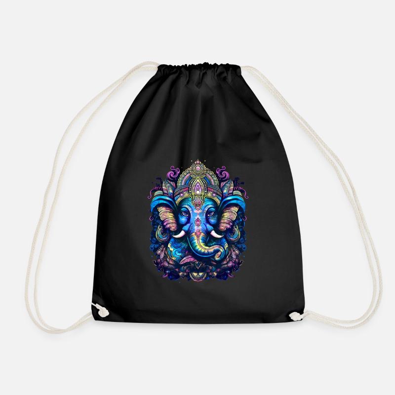 Elephant God Ganesh Ganesha Buddhism Hinduism - Drawstring Bag - black