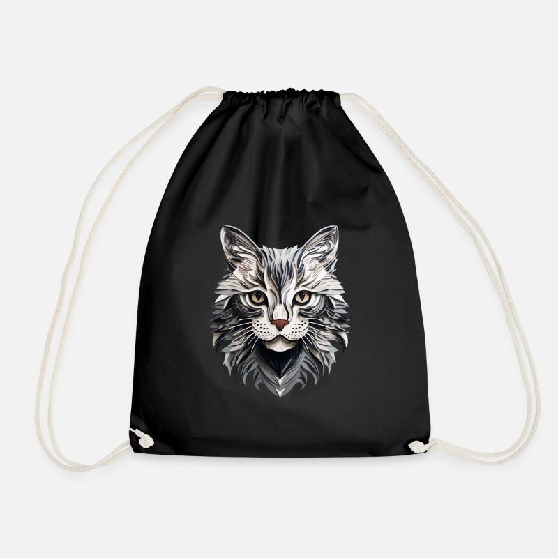 Katzen-Gesicht: Geometrie in Grautönen - Turnbeutel - Schwarz