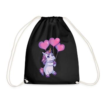 Einhorn mit Herzen Ballon Valentinstag - Turnbeutel - Schwarz - Vorne