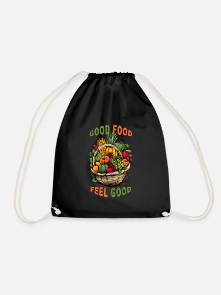 good food feel good - Drawstring Bag - black