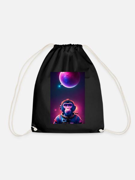 Space Monkey Grafik - Cooler Synthwave-Astronaut - Turnbeutel - Schwarz