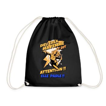 Dieu créa ma femme et dit : Attention elle parle - Sac de sport léger - noir - Devant