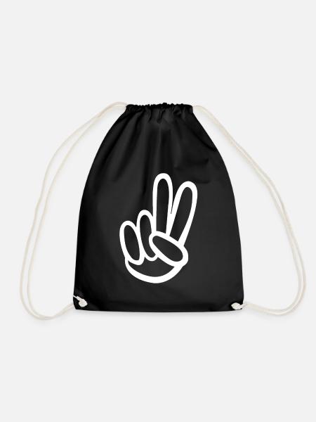 peace weiss handzeichen 2 Finger - Turnbeutel - Schwarz