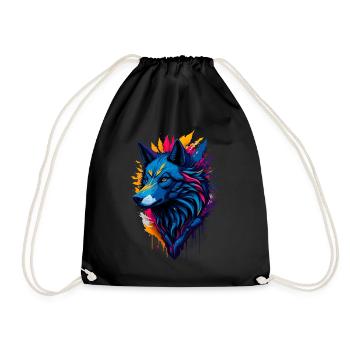 colorful abstract wolf - Drawstring Bag - black - Front