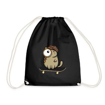 Detective cat on a skateboard with magnifying glass - Drawstring Bag - black - Front