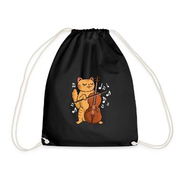 Cat with cello cellists - Drawstring Bag - black - Front