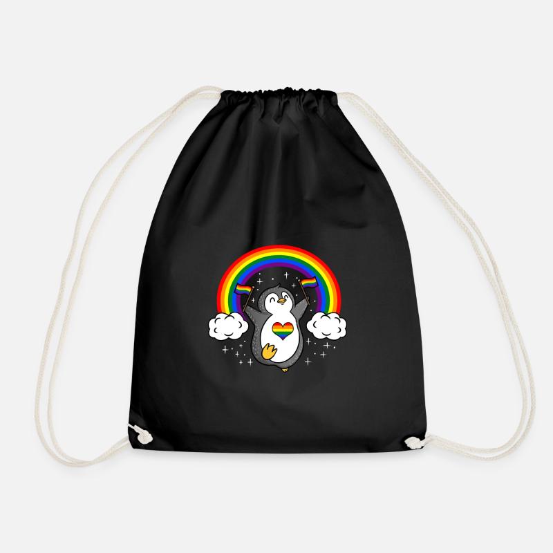 Pinguin mit LGBT Flagge - Turnbeutel - Schwarz