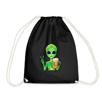 Alien drinks beer - Drawstring Bag - black - Front