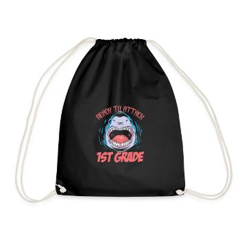 Ready To Attack 1st Grade Shark First Day Of - Drawstring Bag - black - Front
