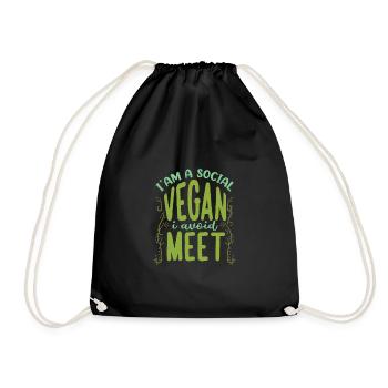 Social Vegan Avoid Meet Funny Introvert Pun Anti - Turnbeutel - Schwarz - Vorne
