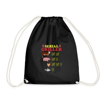 Serial Griller Funny BBQ Grilling Father - Drawstring Bag - black - Front