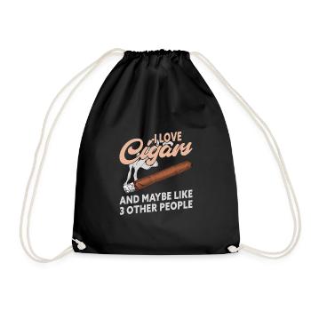 I Love Cigars And 3 People Funny Cigar Lover - Drawstring Bag - black - Front