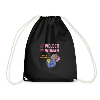 Femme soudeuse Je suis tous les deux Get Over It Drôle de soudage - Sac de sport léger - noir - Devant