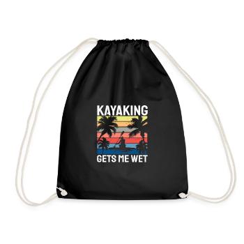 Kayaking Gets Me Wet Funny Kayaker Kayak - Drawstring Bag - black - Front