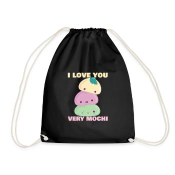 I Love You Very Mochi Funny Japanese Mochi Dessert - Drawstring Bag - black - Front