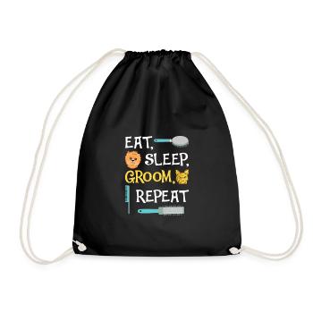 Eat Sleep Groom Repeat Funny Dog Grooming - Drawstring Bag - black - Front