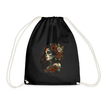 Day of the Dead Sugar Skull Skull Catrina - Drawstring Bag - black - Front