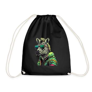 Zebra mit Sonnenbrille Bunt Coole Zebras Afrika - Turnbeutel - Schwarz - Vorne