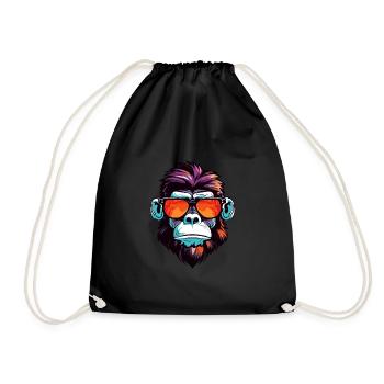 Monkey Head Portrait Cool - Drawstring Bag - black - Front
