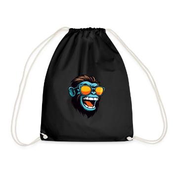 Monkey Head Portrait Cool - Drawstring Bag - black - Front
