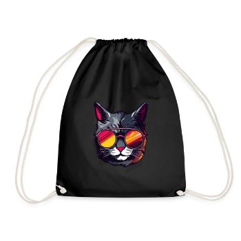 Katze Symbol Kopf Porträt Cool - Turnbeutel - Schwarz - Vorne