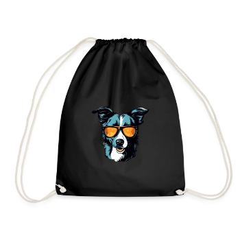 Border Collie Dog Head Portrait Cool - Drawstring Bag - black - Front