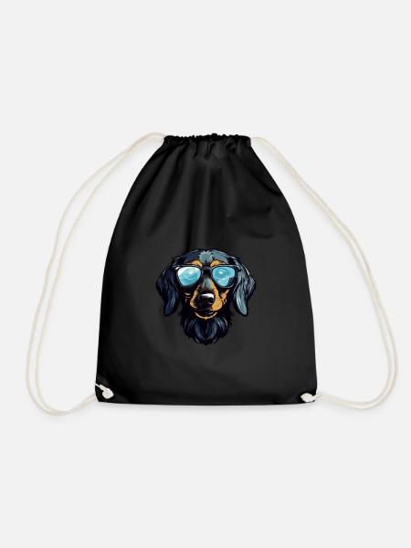 Dachshund Dog Head Portrait Dachshund - Drawstring Bag - black