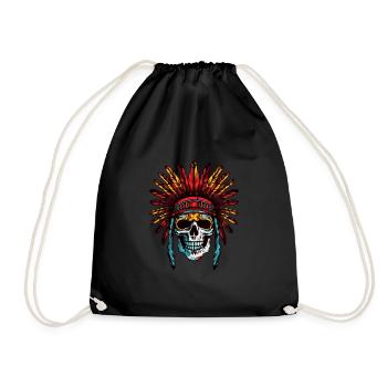 Apache Skull Indian - Drawstring Bag - black - Front