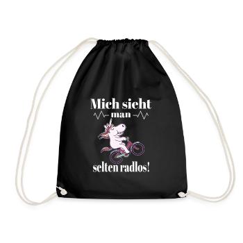 Einhorn auf einem Fahrrad mit einem Spruch - Turnbeutel - Schwarz - Vorne