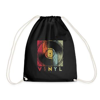 Vinyl retro old school used look Schallplatte - Turnbeutel - Schwarz - Vorne