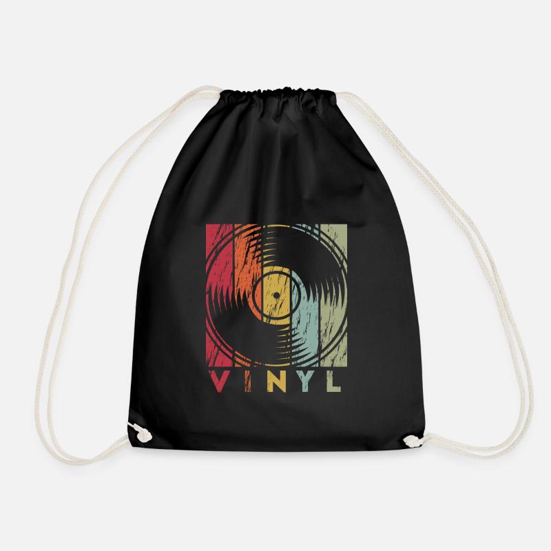 Vinyl retro old school used look vinyl record - Drawstring Bag - black