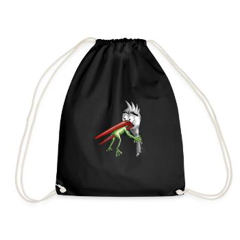 Storch mit Frosch - Turnbeutel - Schwarz - Vorne