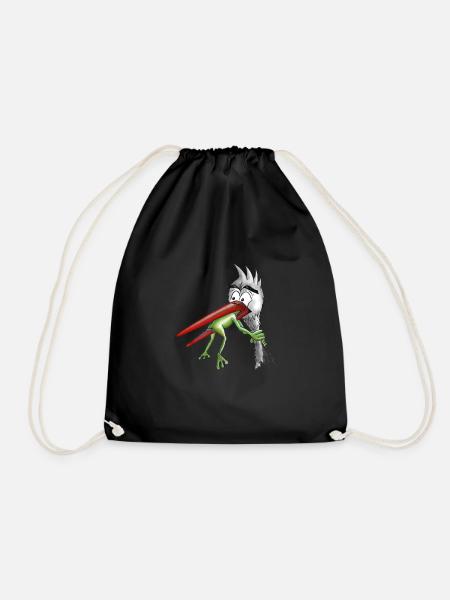 Storch mit Frosch - Turnbeutel - Schwarz