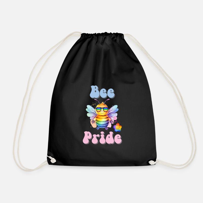 Funny pride bee rainbow colors sunglasses - Drawstring Bag - black