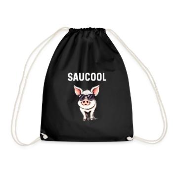 Lustiges Schwein mit Sonnenbrille Saucool Spruch - Turnbeutel - Schwarz - Vorne